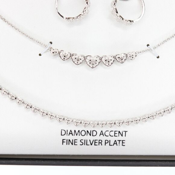 Diamond Accent Silver Core Heart Necklace Set $200 - Picture 3 of 5